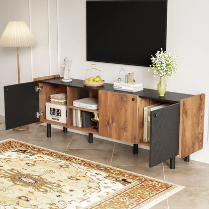 Mid Century TV Stand With 3 Cabinets, Media Console Table For Tvs Up To 70&