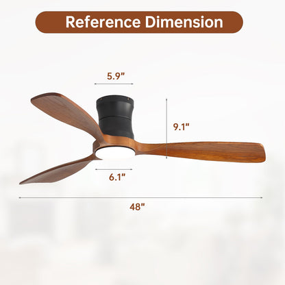 48" Ceiling Fan With Light, Dimmable LED With Memory, Quiet DC Motor - Matte Black
