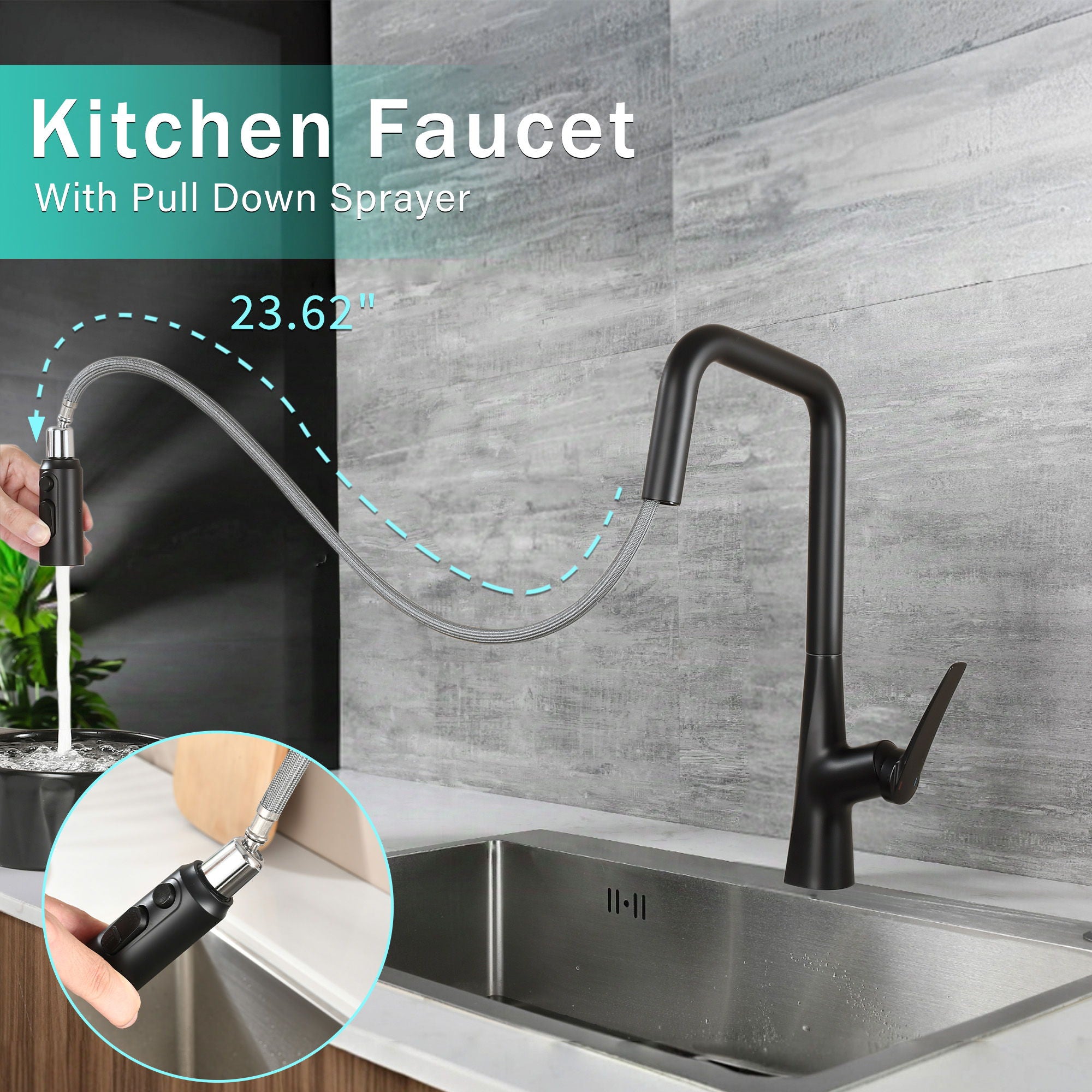 Professional Kitchen Faucet With 3 Function 360 Sprayer And 1 Touch Switching