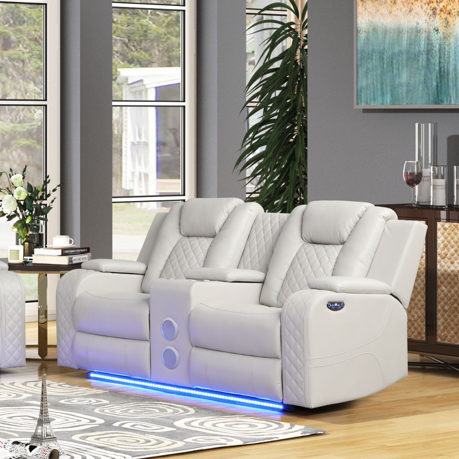 Benz - Power Reclining Loveseat &amp; LED Lighting And Built In USB