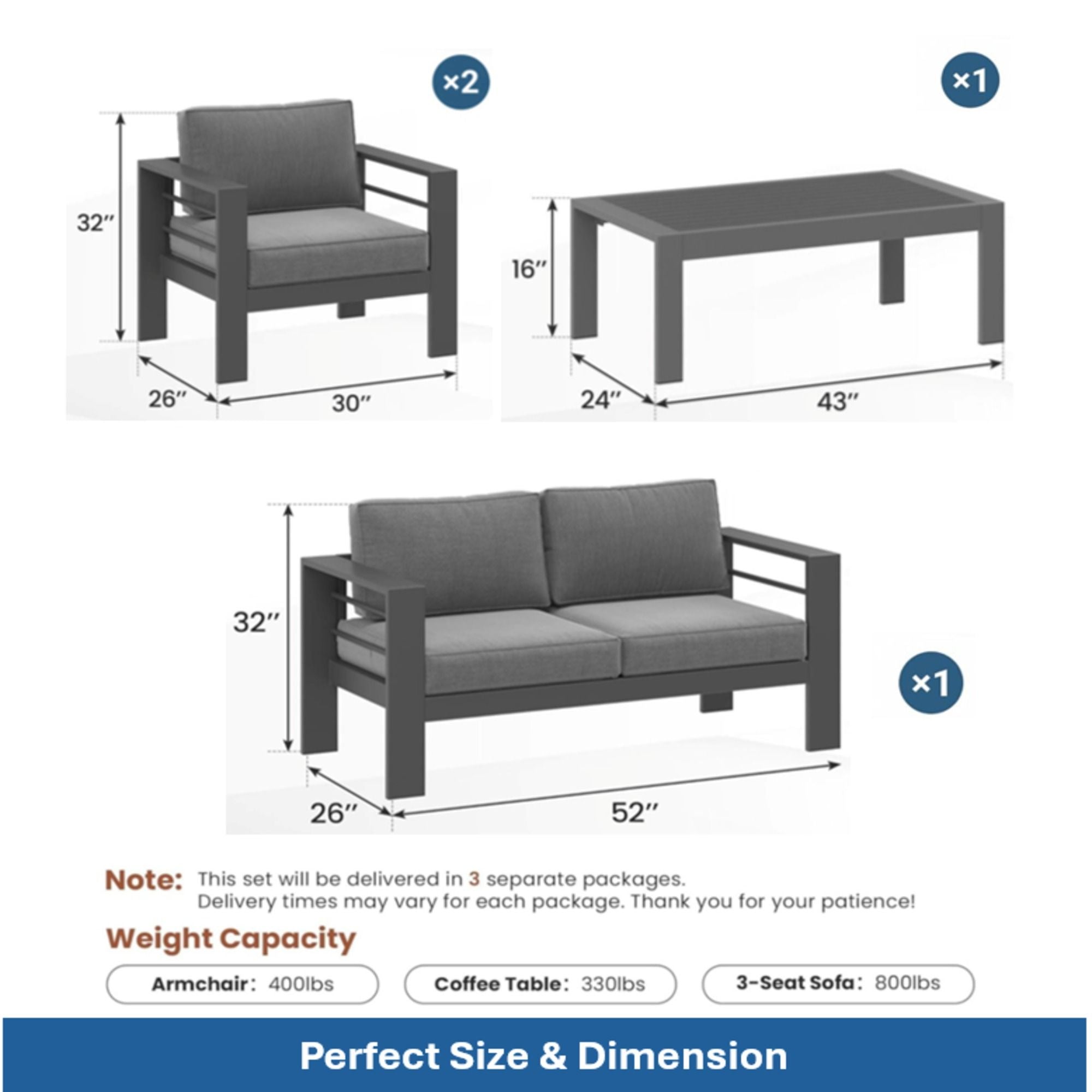 Outdoor Patio Set, All-Weather With Thick Cushions