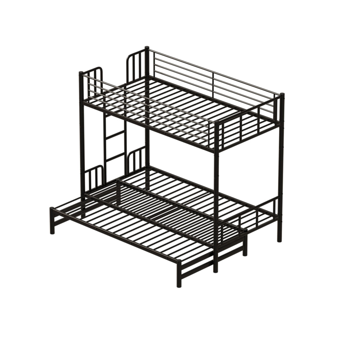 Twin Metal Pull Out Bunk Bed With Guardrail And Built In Ladder, Space Saving Convertible Frame For Bedroom - Black