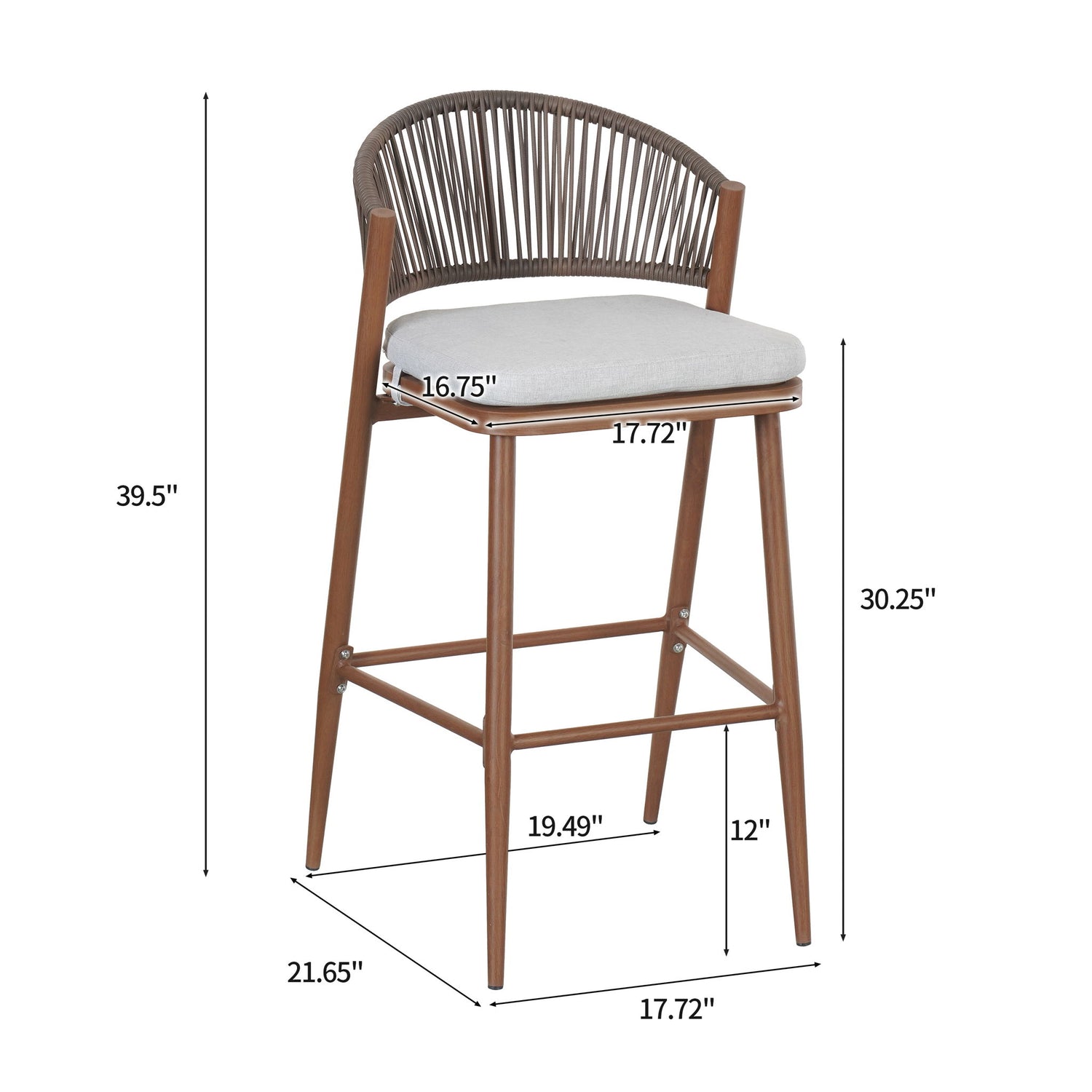 Outdoor Bar Height Metal Frame Counter Stools With Scallop Shaped Backrest &amp; Water Resistant Cushions