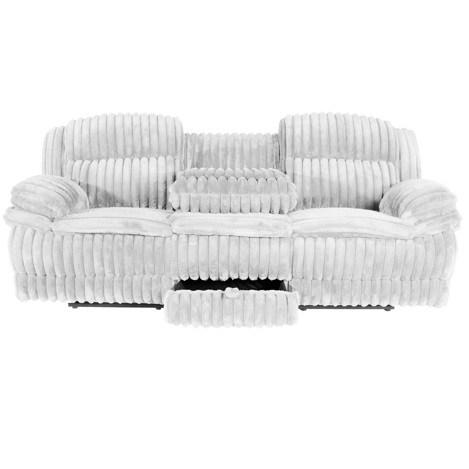 Motion Recliner Sofa With Fold-Down Table, Manual Recline, Charging Station &amp; Cup Holders