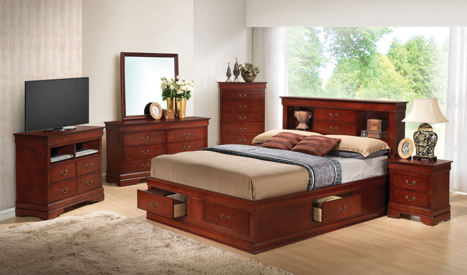 Traditional Style Bookcase Storage Bed