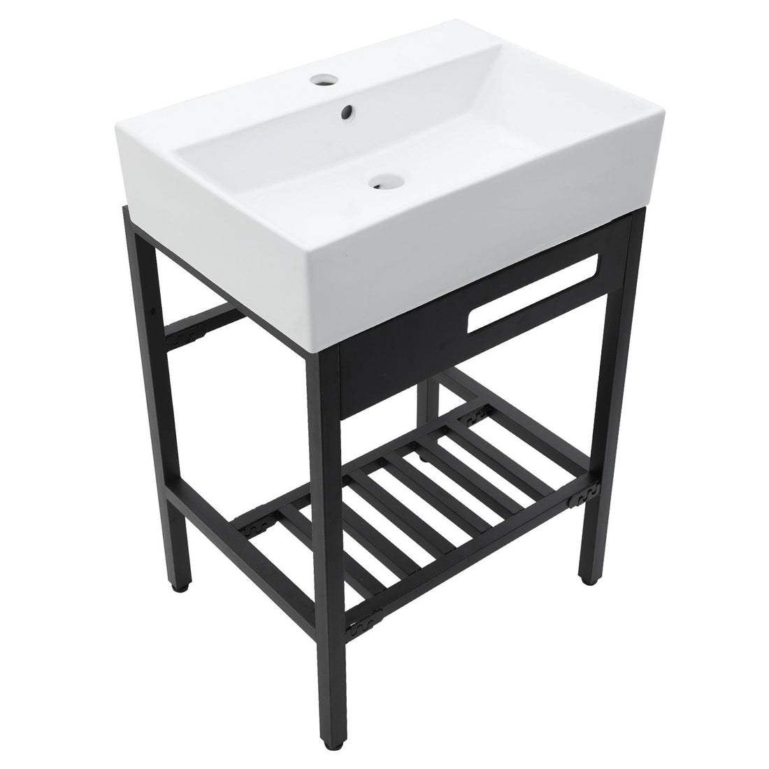 Console Sink With 304 Legs, 24&quot; X 16.75&quot;, Wall Mounted Design - White / Black