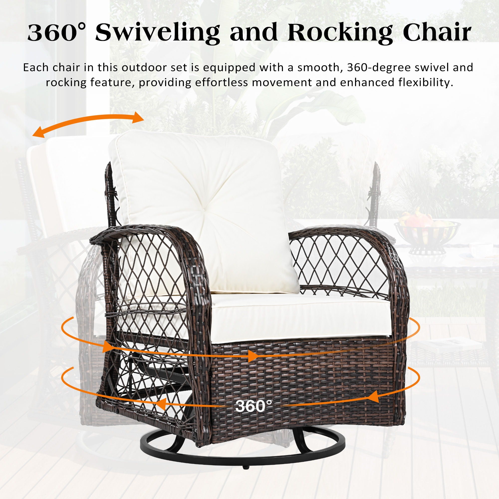 3 Piece Outdoor Chair &amp; Table Set Chat Set, 2 Person Rattan Seating Group
