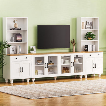 Farmhouse TV Stand With Solid Wood Gourd Shaped Legs For TVs Up To 70&quot;