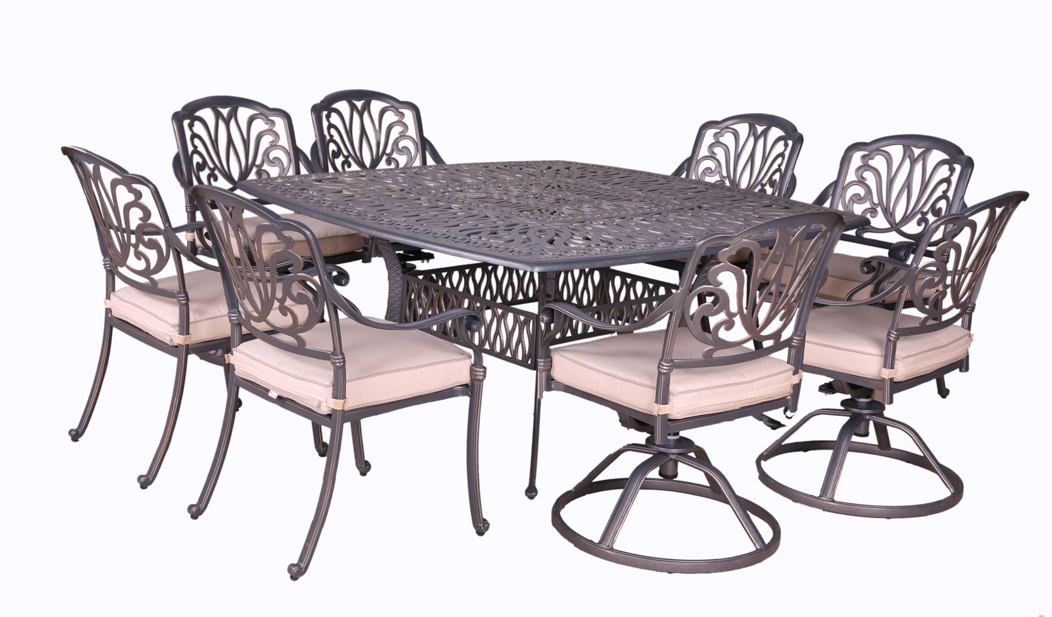 Square 8 Person 64&quot; Long Aluminum Dining Set With Cushions