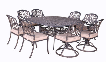 Square 8 Person 64&quot; Long Aluminum Dining Set With Cushions