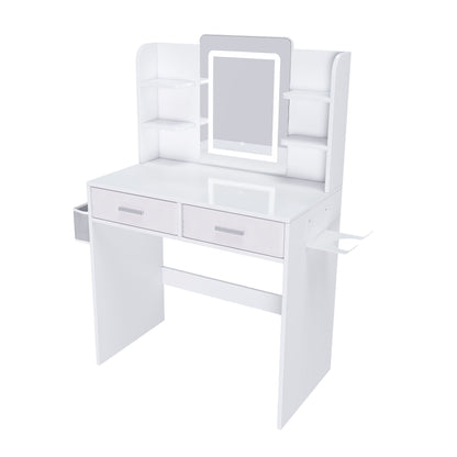 Elegant LED Mirror Vanity Dressing Table With Adjustable Lights, Drawers &amp; Storage - White