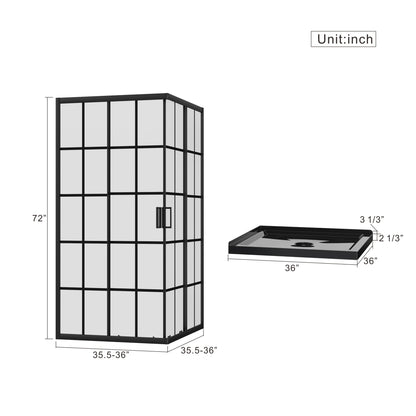 Corner Shower Enclosure, Double Sliding Door, Base - Matte Black