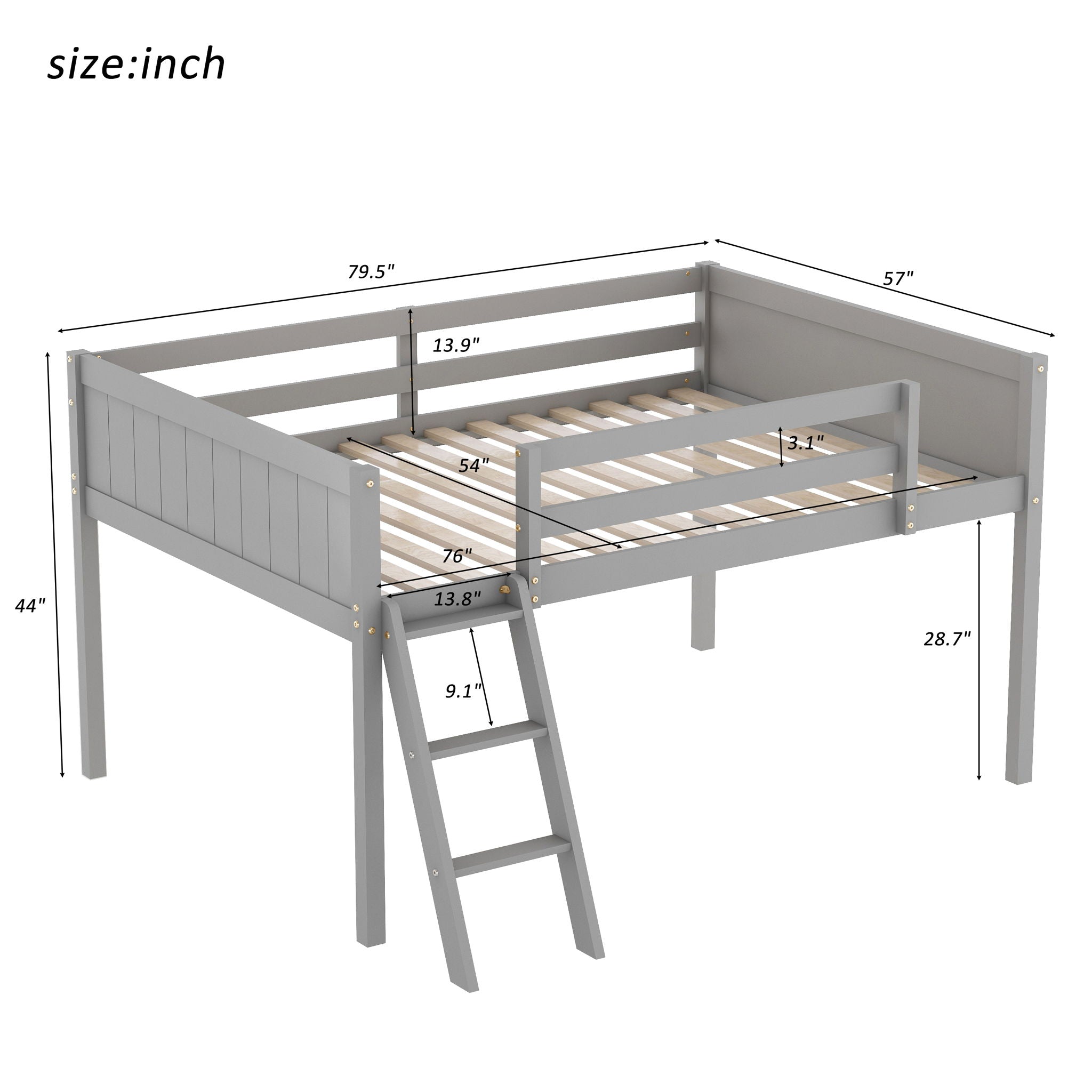Low Loft Bed With Adjustable Ladder