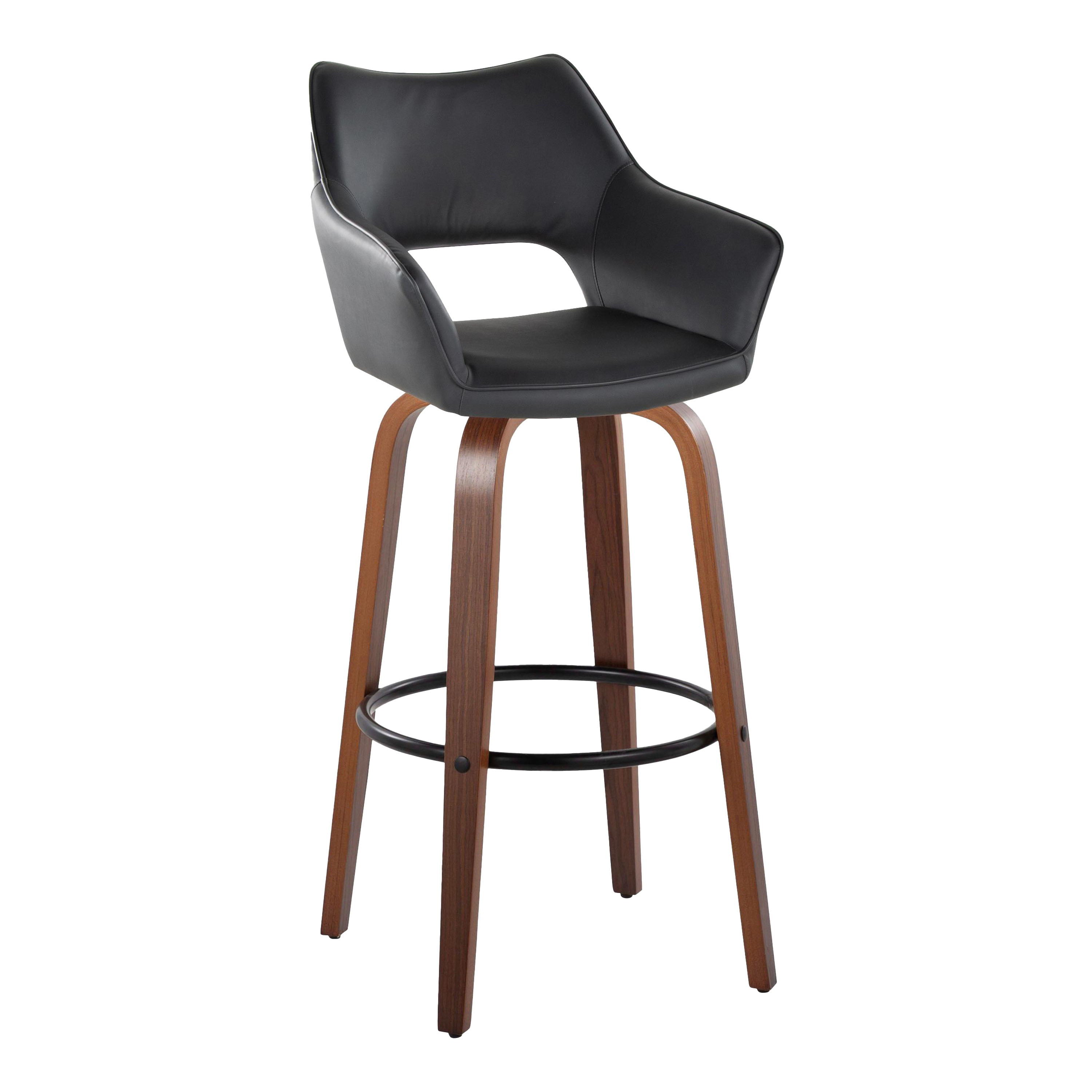 Mustang - Contemporary Fixed Height Barstool With Swivel &amp; Round Footrest (Set of 2)