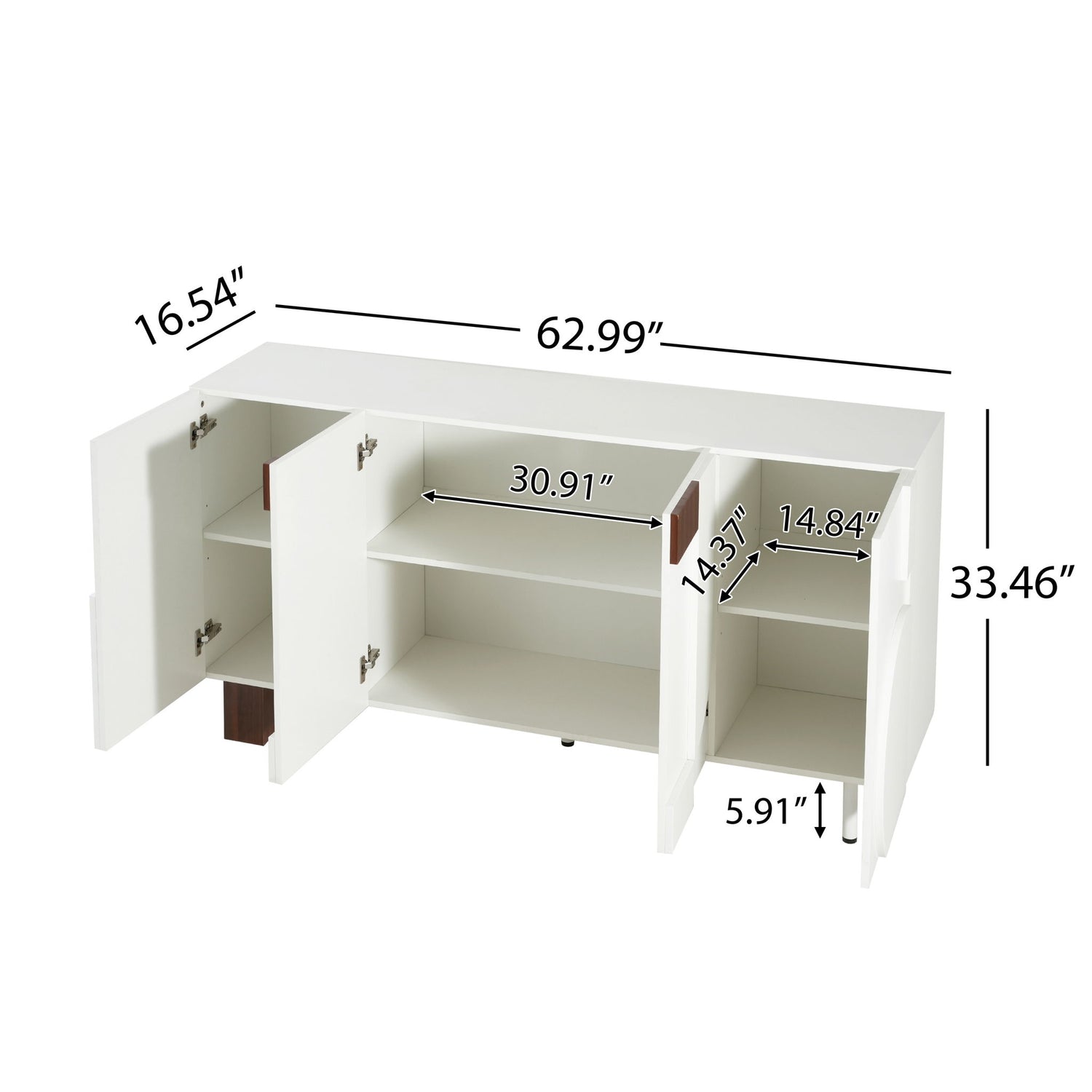 Sideboard Buffet Cabinet Wide Storage Unit With 4 Doors &amp; Adjustable Shelves - White