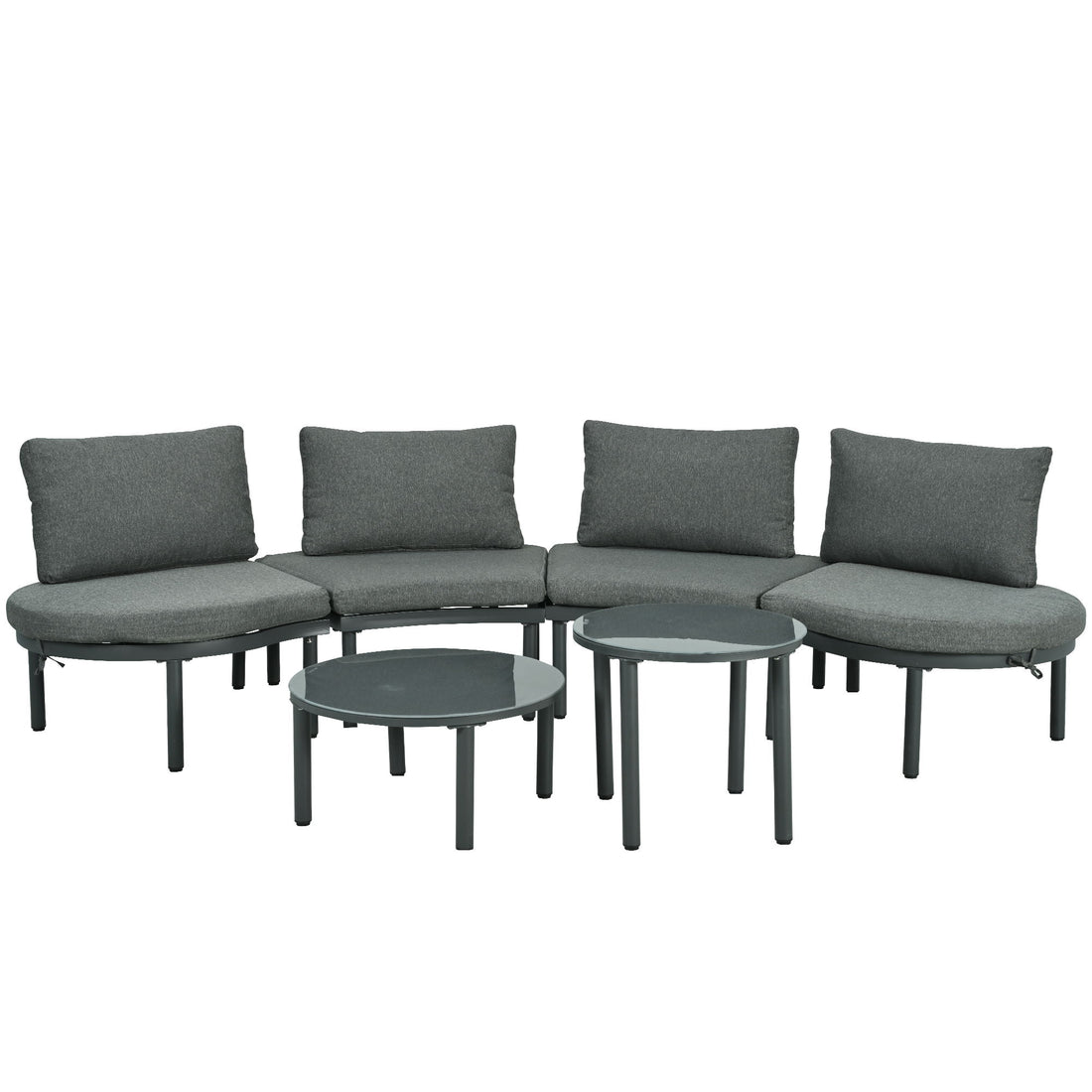 6 Piece Patio Set, Half Moon Outdoor Sectional Sofa With 2 High Low Coffee Tables, 4 Pillows &amp; Cushions