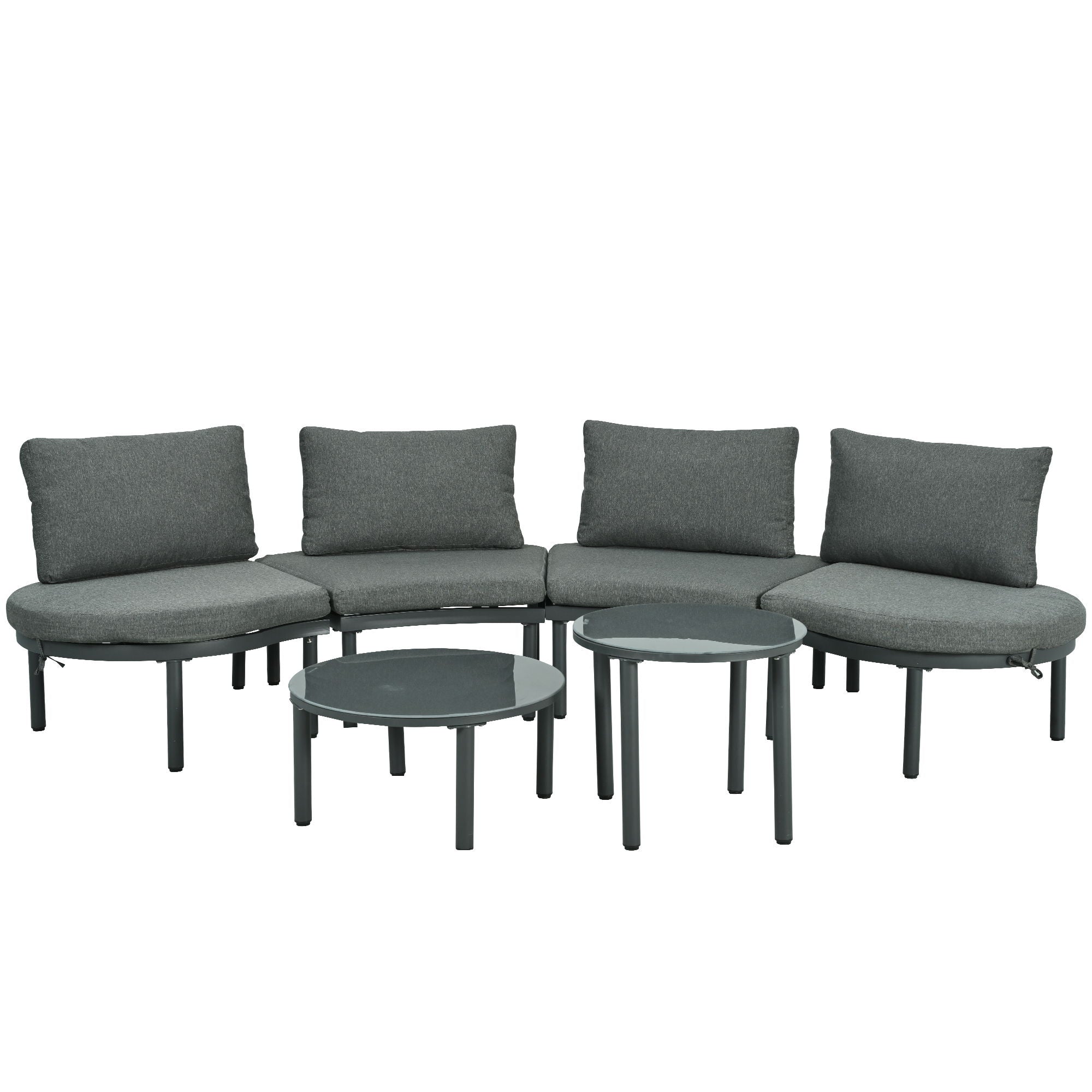 6 Piece Patio Set, Half Moon Outdoor Sectional Sofa With 2 High Low Coffee Tables, 4 Pillows &amp; Cushions