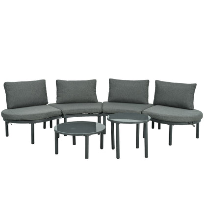 6 Piece Patio Set, Half Moon Outdoor Sectional Sofa With 2 High Low Coffee Tables, 4 Pillows &amp; Cushions