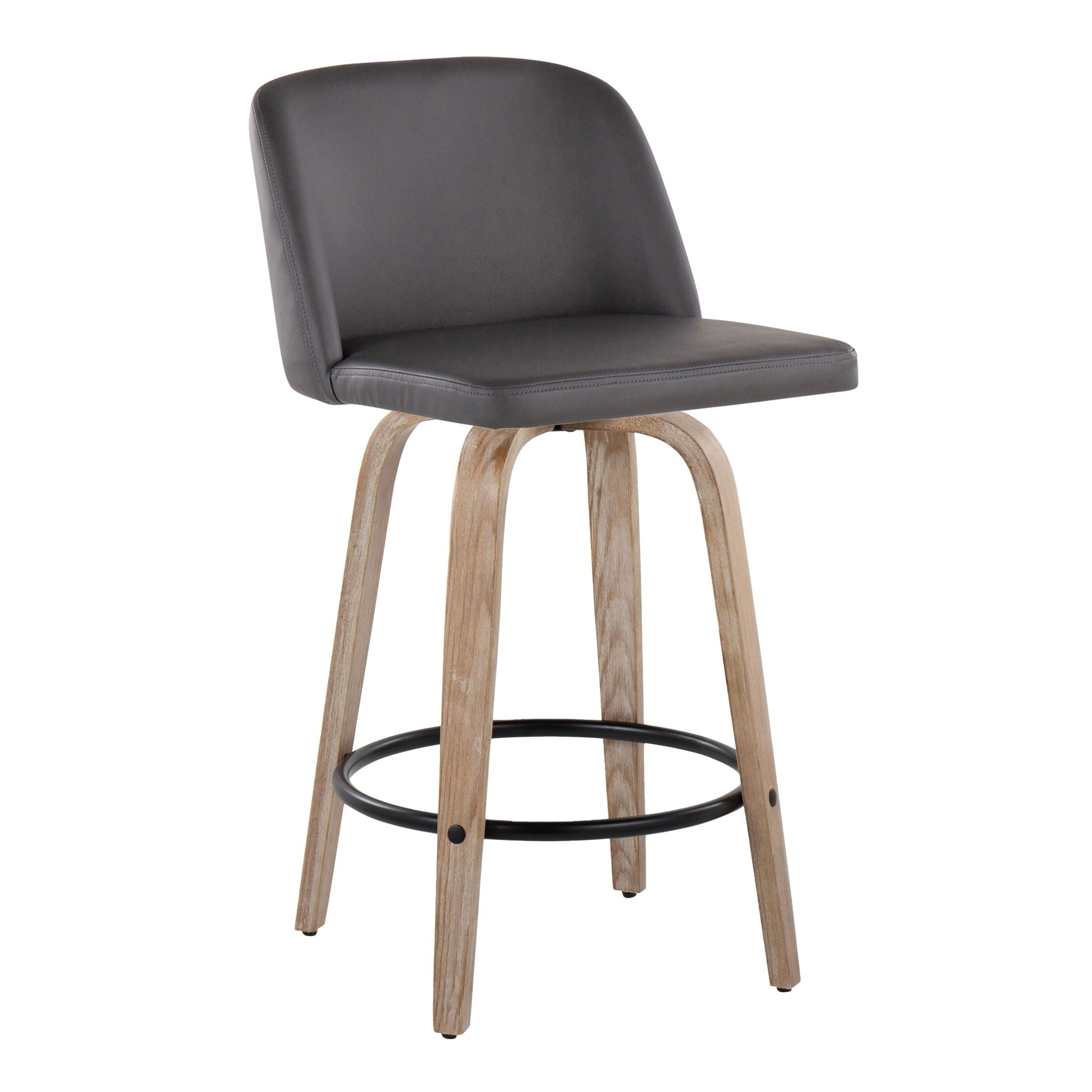 Toriano - Contemporary Fixed Height Counter Stool With Swivel &amp; Round Footrest (Set of 2) - White Washed / Gray