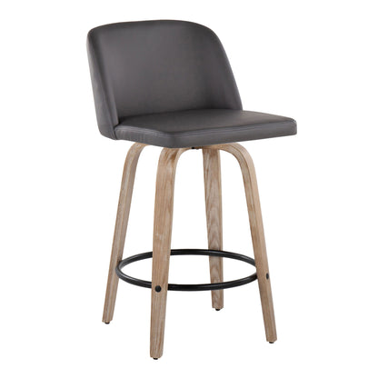 Toriano - Contemporary Fixed Height Counter Stool With Swivel &amp; Round Footrest (Set of 2) - White Washed / Gray