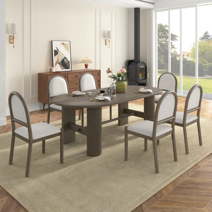 Oval Dining Table Set For 6 With 6 Upholstered Chairs