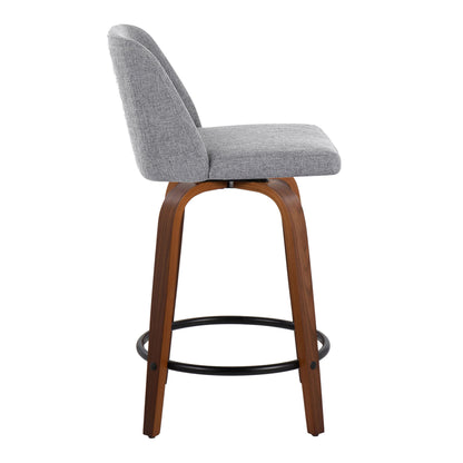 Toriano - Mid Century Modern, Fixed Height Counter Stool &amp; Swivel And Round Footrest (Set of 2)