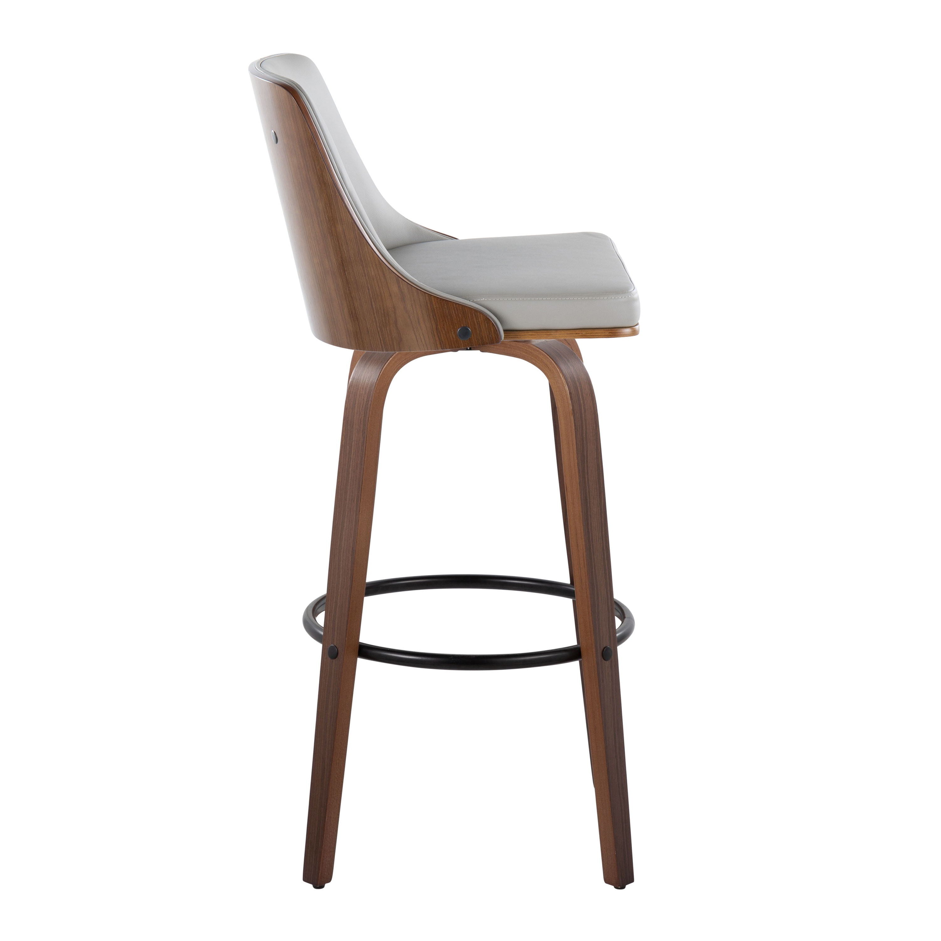 Gianna - Mid-Century Modern Fixed Height Barstool &amp; Swivel With Round Footrest (Set of 2) - Walnut / Light Gray