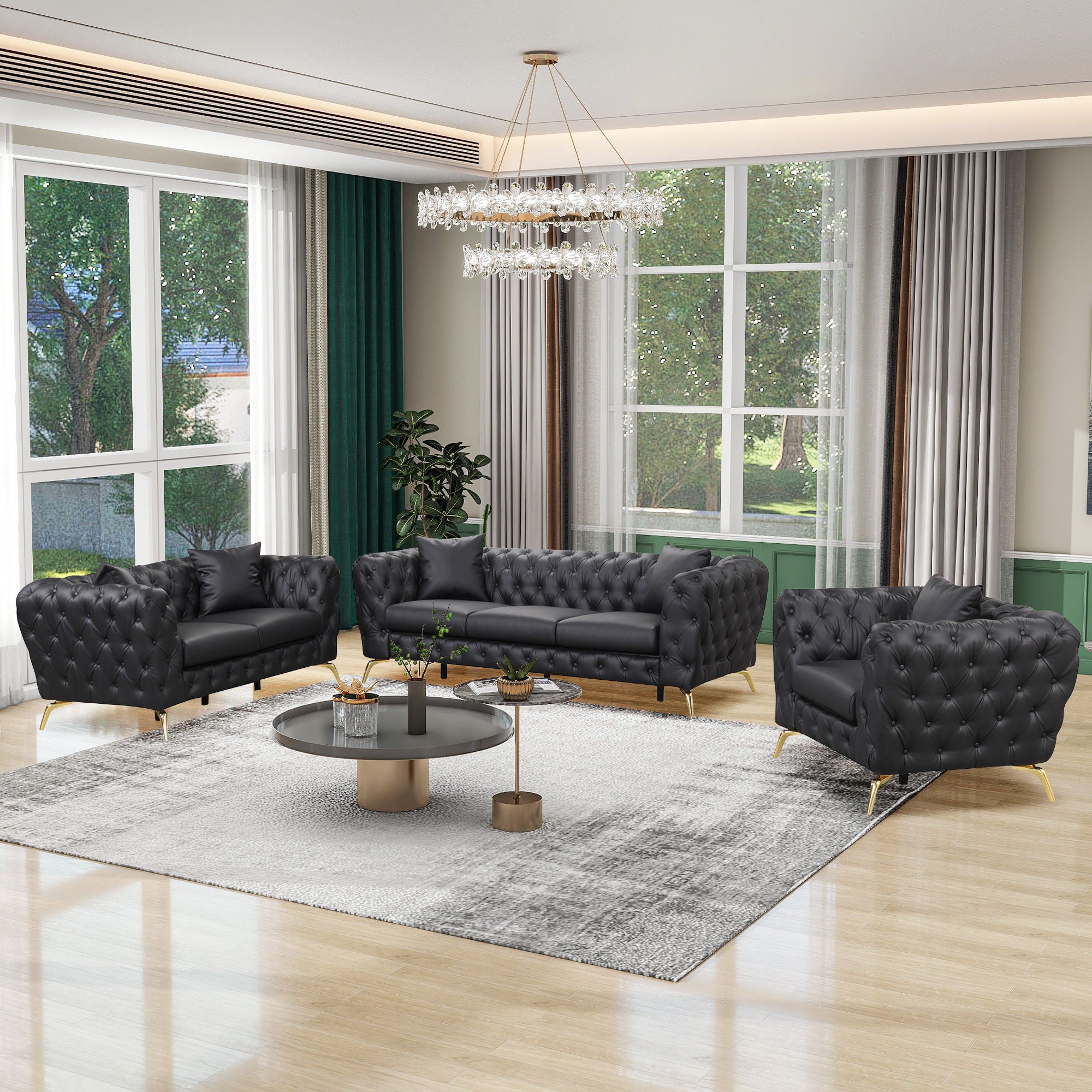 Modern Sofa Couch Upholstered Sofa With Sturdy Metal Legs, Button Tufted Back, Single Sofa Chair For Living Room, Apartment, Home Office - Black