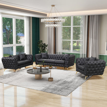 Modern Sofa Couch Upholstered Sofa With Sturdy Metal Legs, Button Tufted Back, Single Sofa Chair For Living Room, Apartment, Home Office - Black
