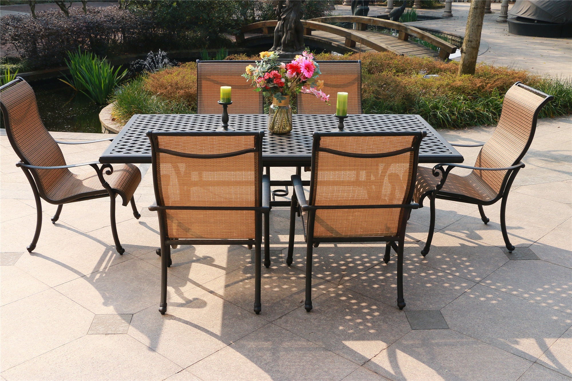 Rectangular 6 Person 85.83&quot; Long Aluminum Dining Set