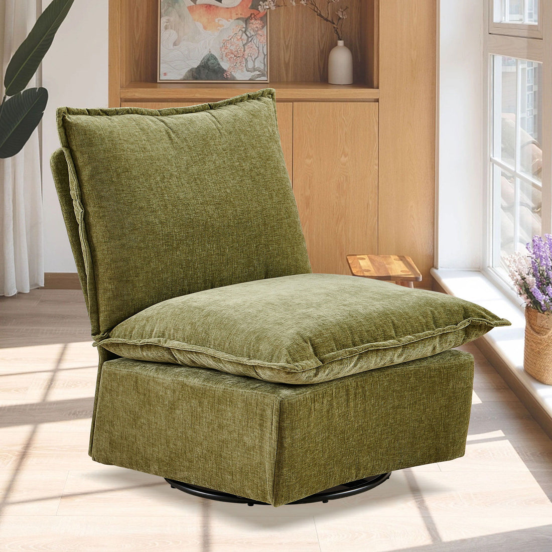 Detachable Chenille Single 360 Swivel Rocking Rocker, 360 Swivel Sofa Chair &amp; Single Sofa Lounge, Comfortable Seating For Living Room &amp; Bedroom Sofa 1 Piece