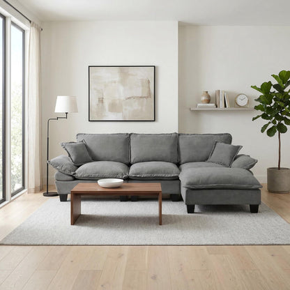 Modular Sectional Sofa With Movable Ottoman &amp; Pillows