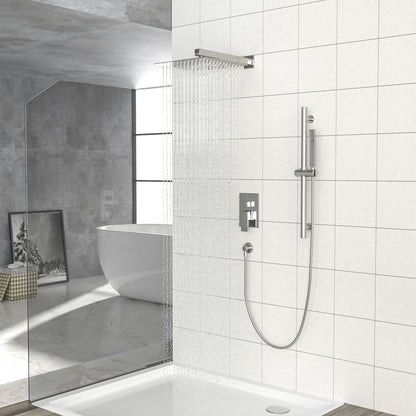 Wall Mounted Shower System With Adjustable Slide Bar And Rough In Valve, 12&quot; Square Design - Brushed Nickel