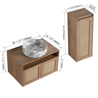 Bathroom Vanity &amp; Art Sink And Side Cabinet, Float Mounting Design