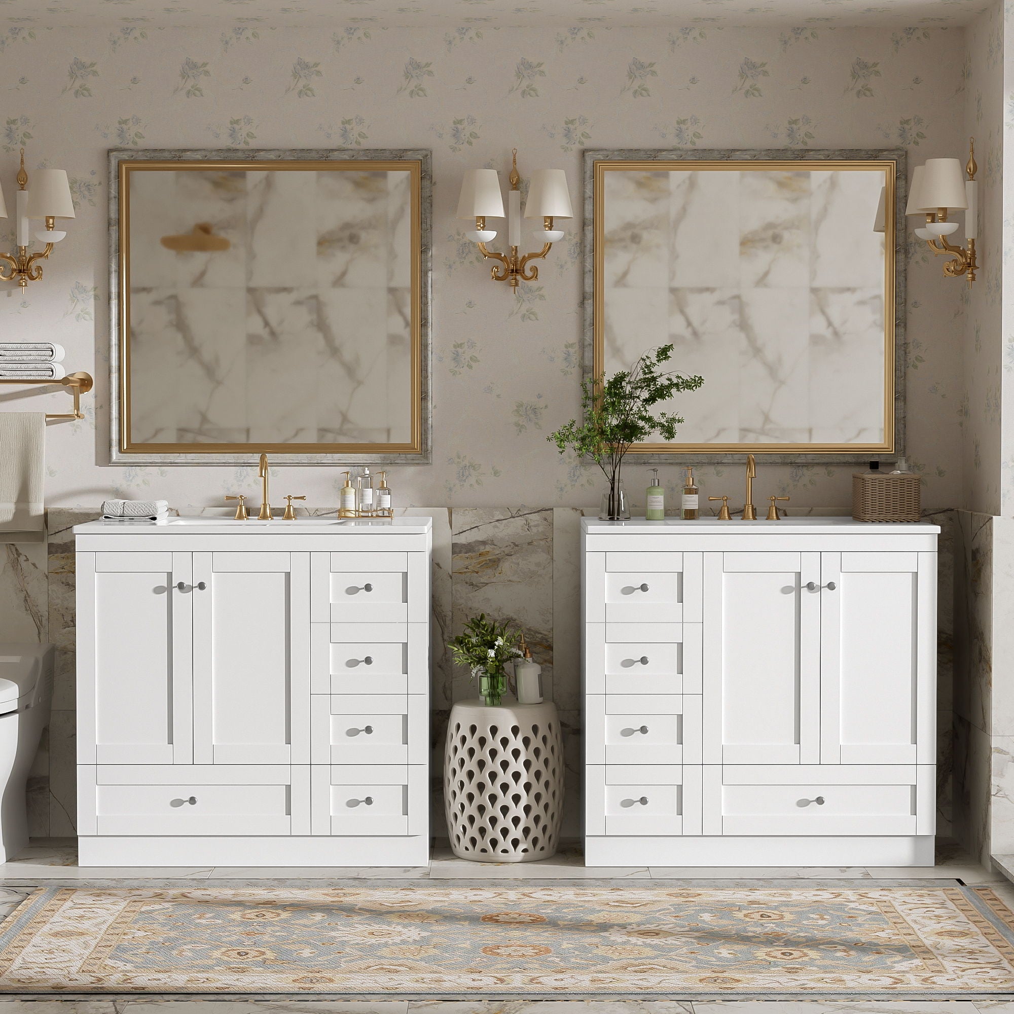 Shaker Free Standing Bathroom Vanity Cabinet &amp; Sink, Soft Close Drawers, Soft Close Doors