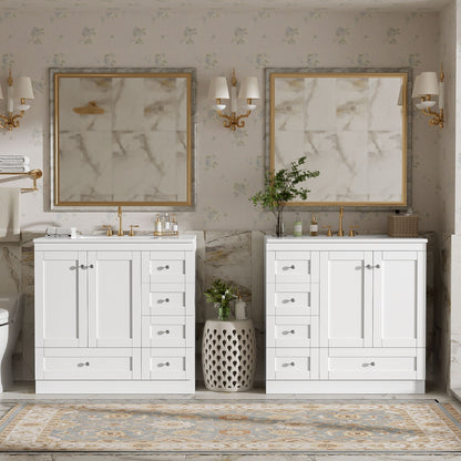 Shaker Free Standing Bathroom Vanity Cabinet &amp; Sink, Soft Close Drawers, Soft Close Doors