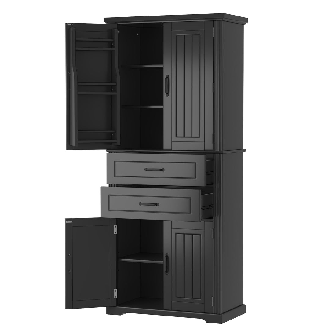 Multi Functional Storage Cabinet With Adjustable Shelves, 2 Drawers, Door Shelves