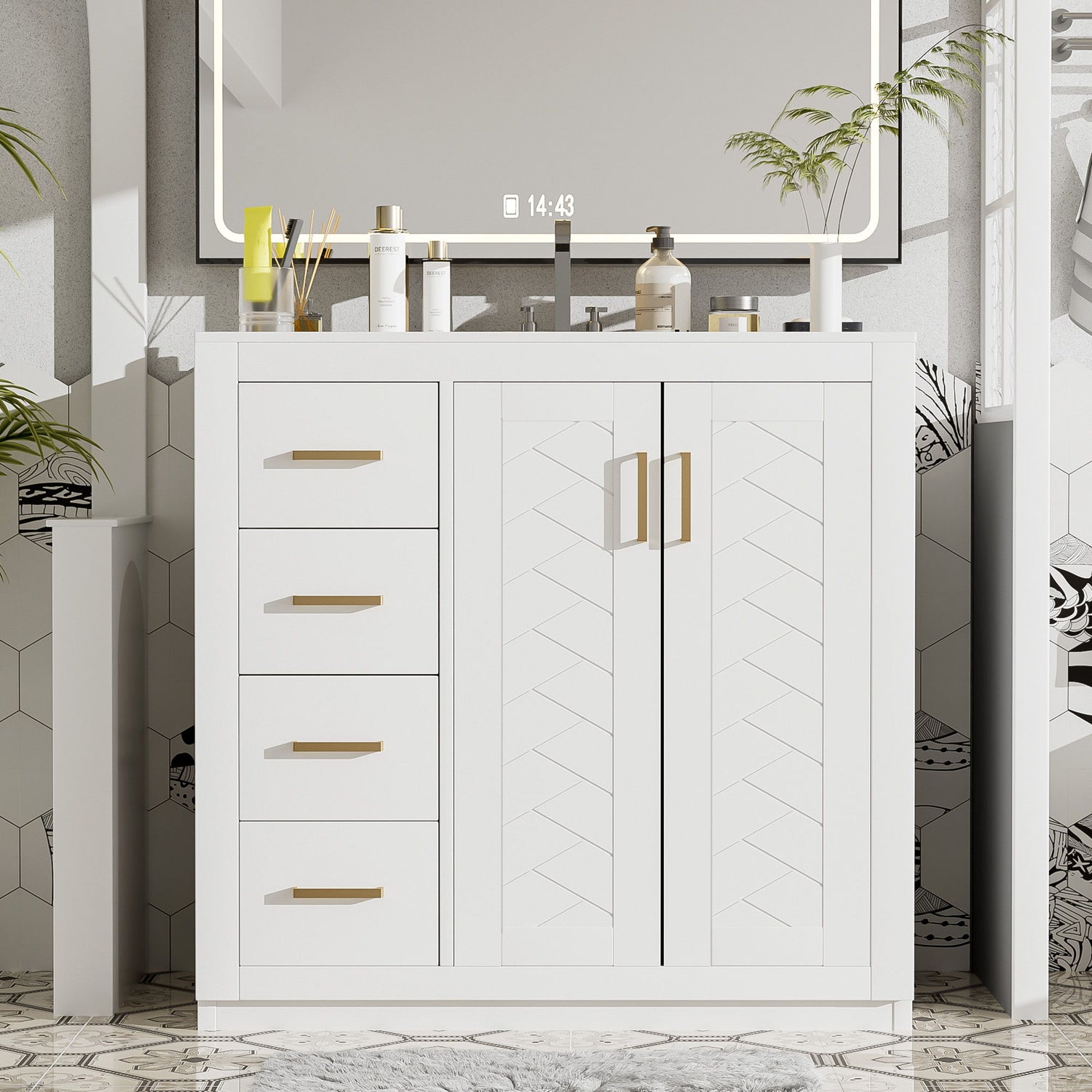 Bathroom Vanity With Sink Combo, Storage Cabinet, Freestanding Set With 3 Drawers &amp; Soft Closing Doors