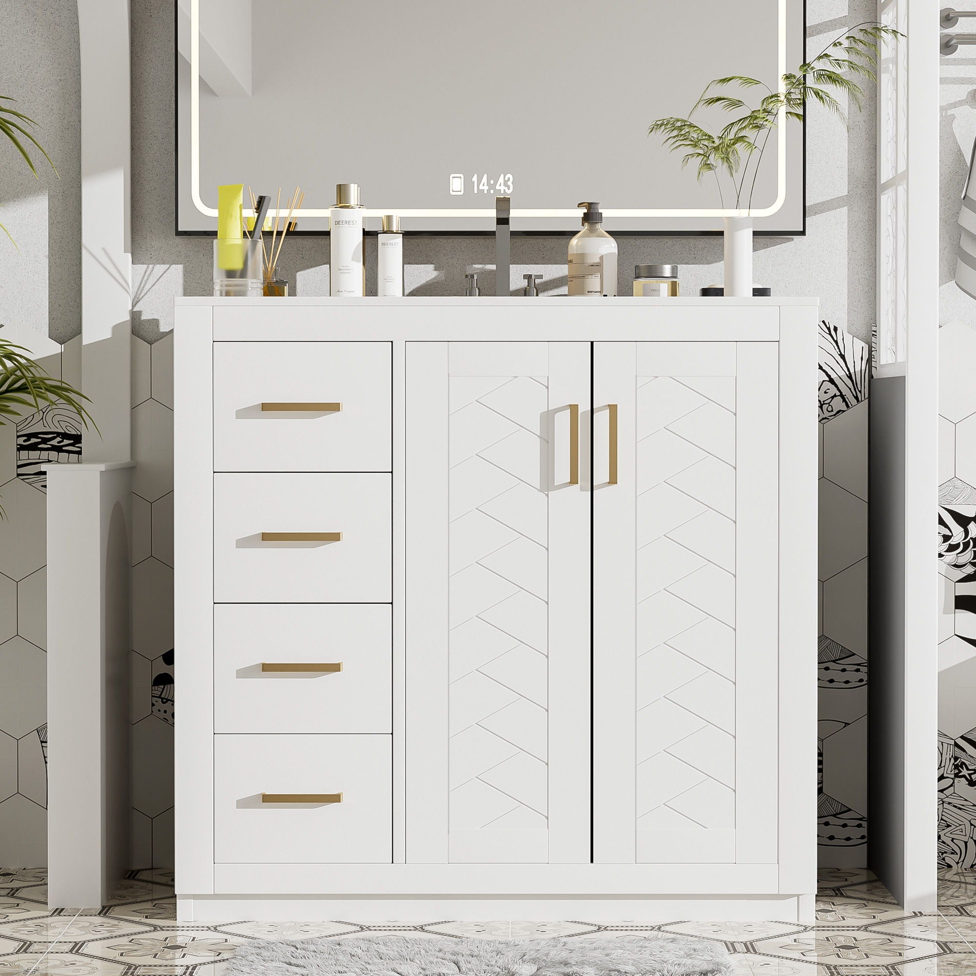 Bathroom Vanity With Sink Combo, Storage Cabinet, Freestanding Set With 3 Drawers &amp; Soft Closing Doors