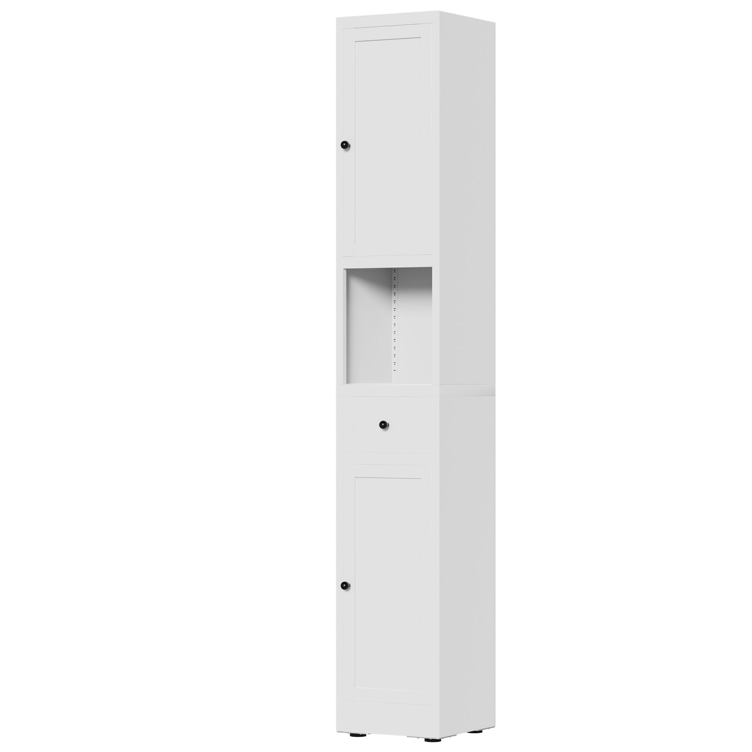 Tall Bathroom Storage Cabinet, 5-Tier Narrow With 2 Doors &amp; Adjustable Shelves, Freestanding - White