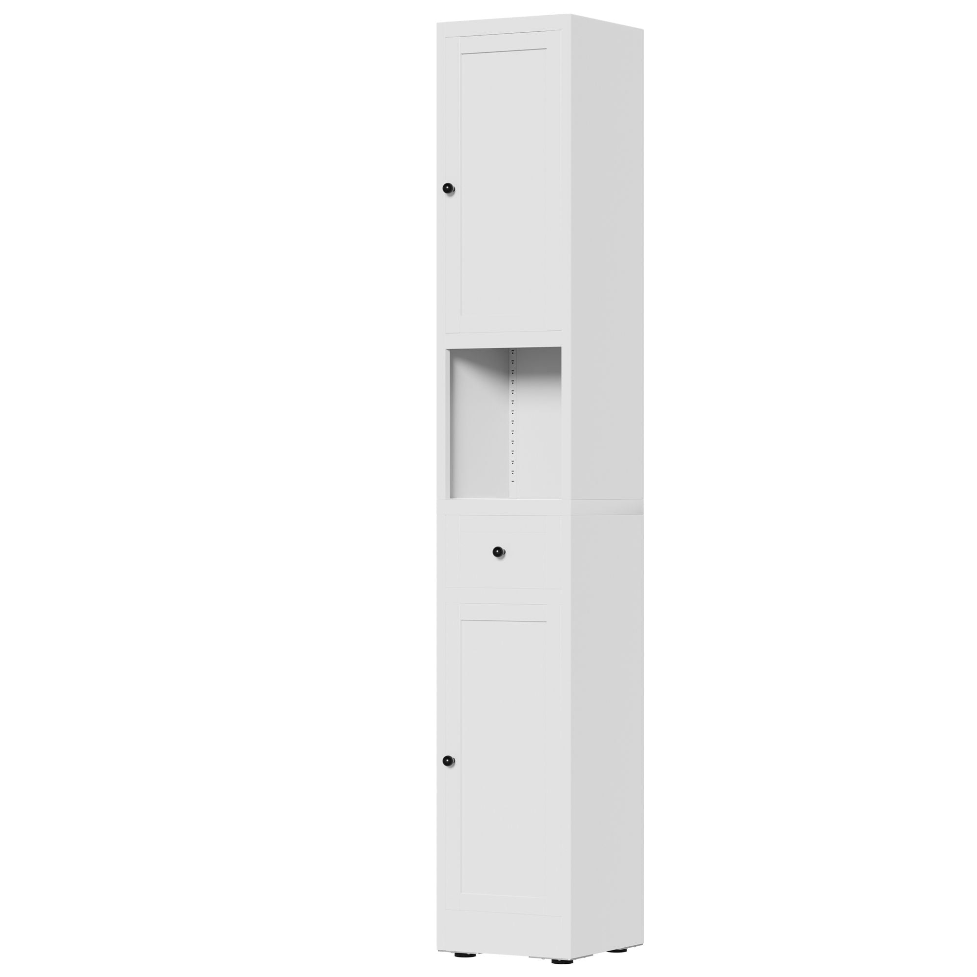 Tall Bathroom Storage Cabinet, 5-Tier Narrow With 2 Doors &amp; Adjustable Shelves, Freestanding - White