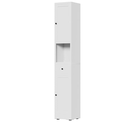 Tall Bathroom Storage Cabinet, 5-Tier Narrow With 2 Doors &amp; Adjustable Shelves, Freestanding - White
