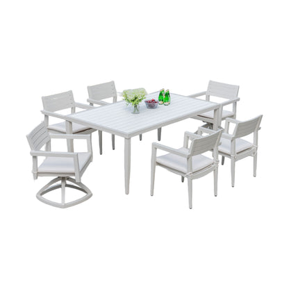 7 Piece Dining Set Modern Outdoor Patio Furniture, Including 4 Dining Chairs &amp; 2 Swivel Rockers Sunbrella Fabric Cushioned And Rectangle Dining Table With Umbrella Hole