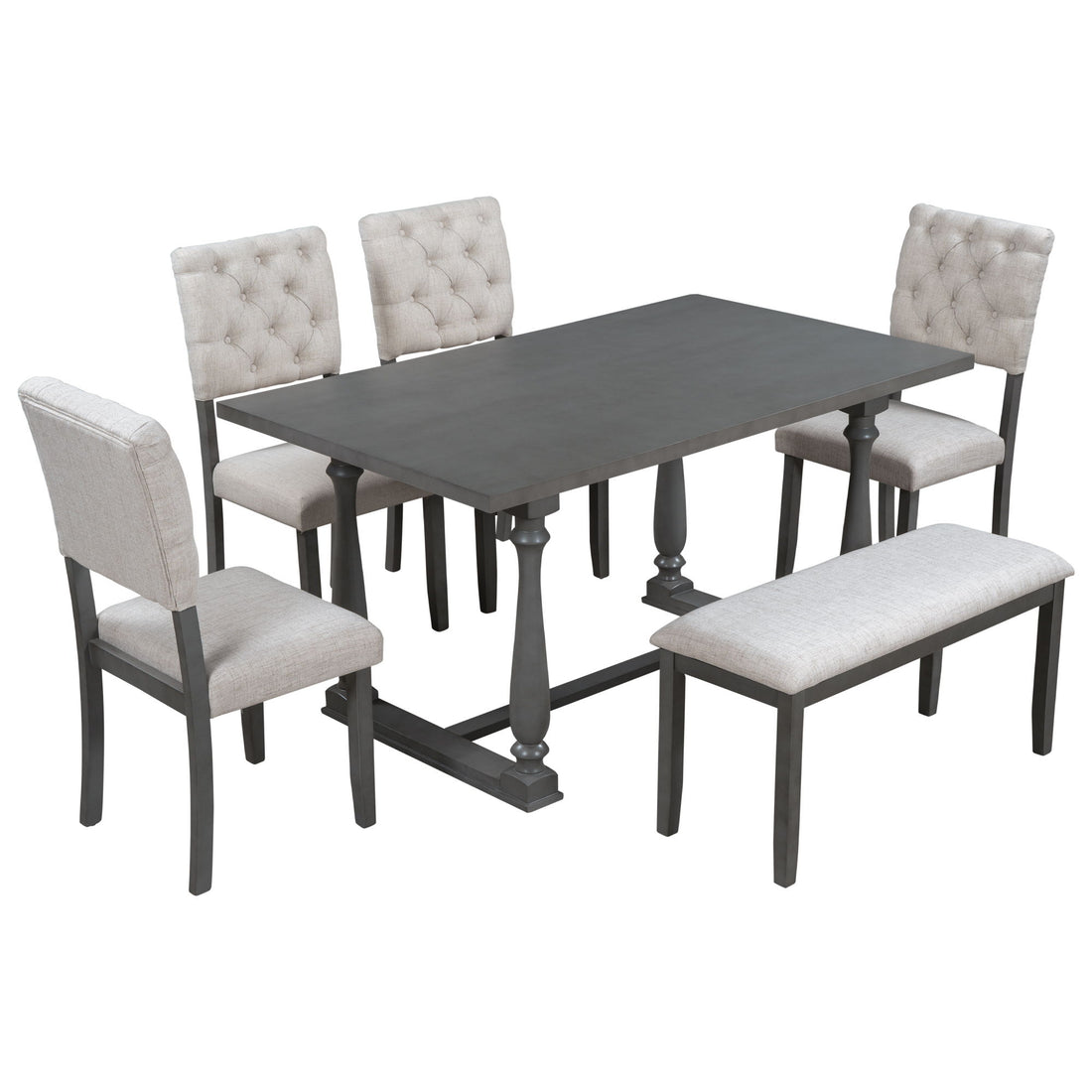 6 Piece Dining Table And Chair Set With Special-Shaped Legs And Foam-Covered Seat Backs&amp;Cushions For Dining Room