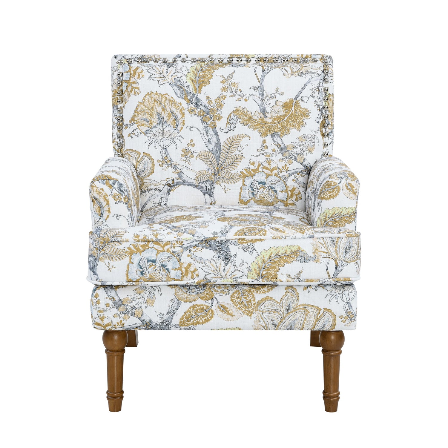 Floral Accent Armchair With Nailhead Trim