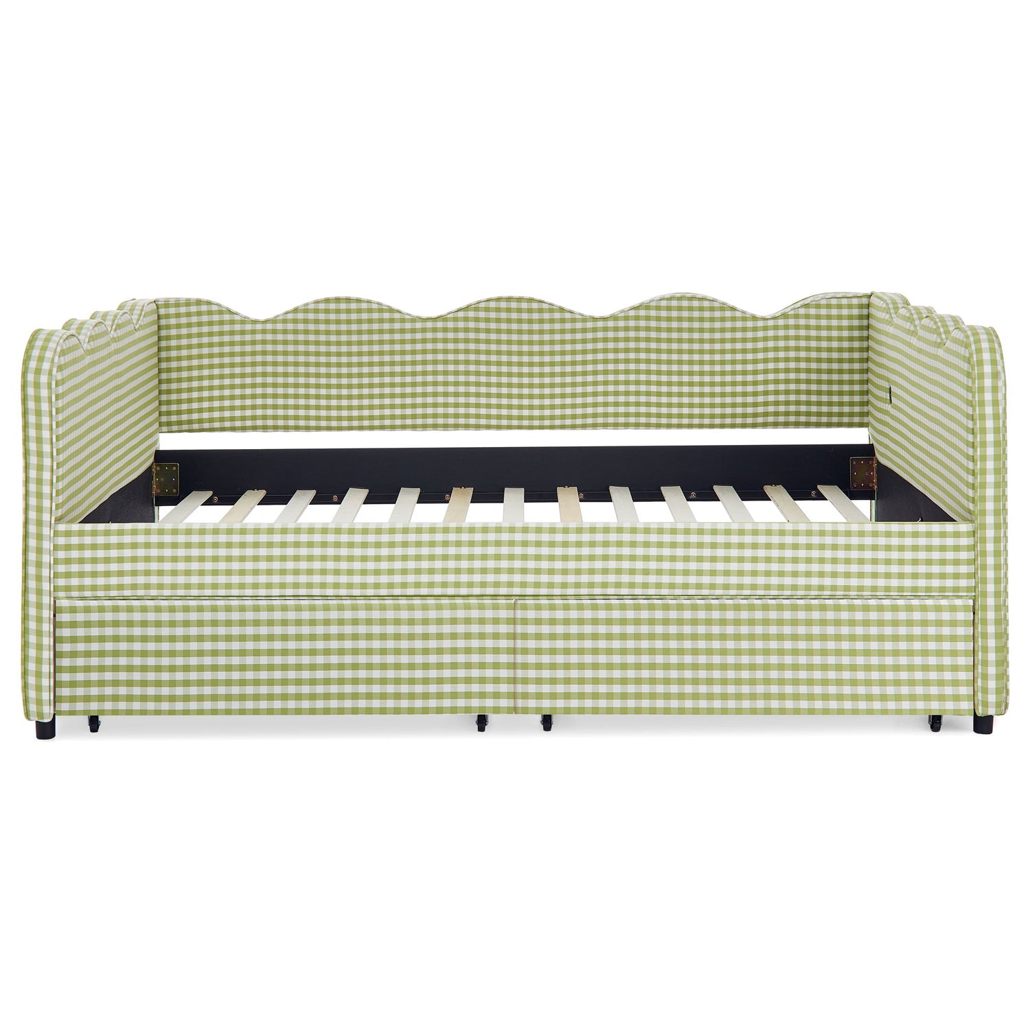 Gingham Daybed With USB Charging Port, Wave-Shaped Design