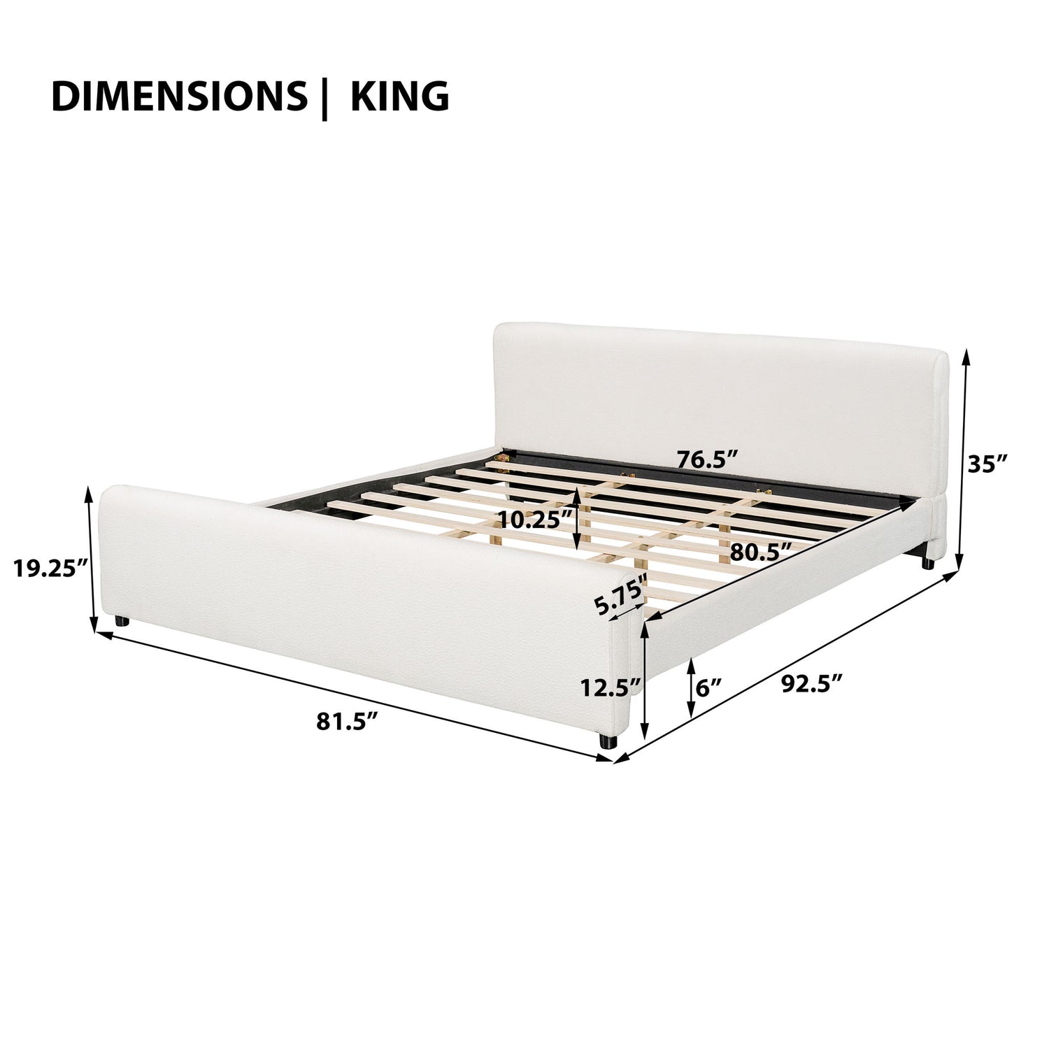 Luxury Upholstered Bed Frame With Curved Headboard &amp; Footboard