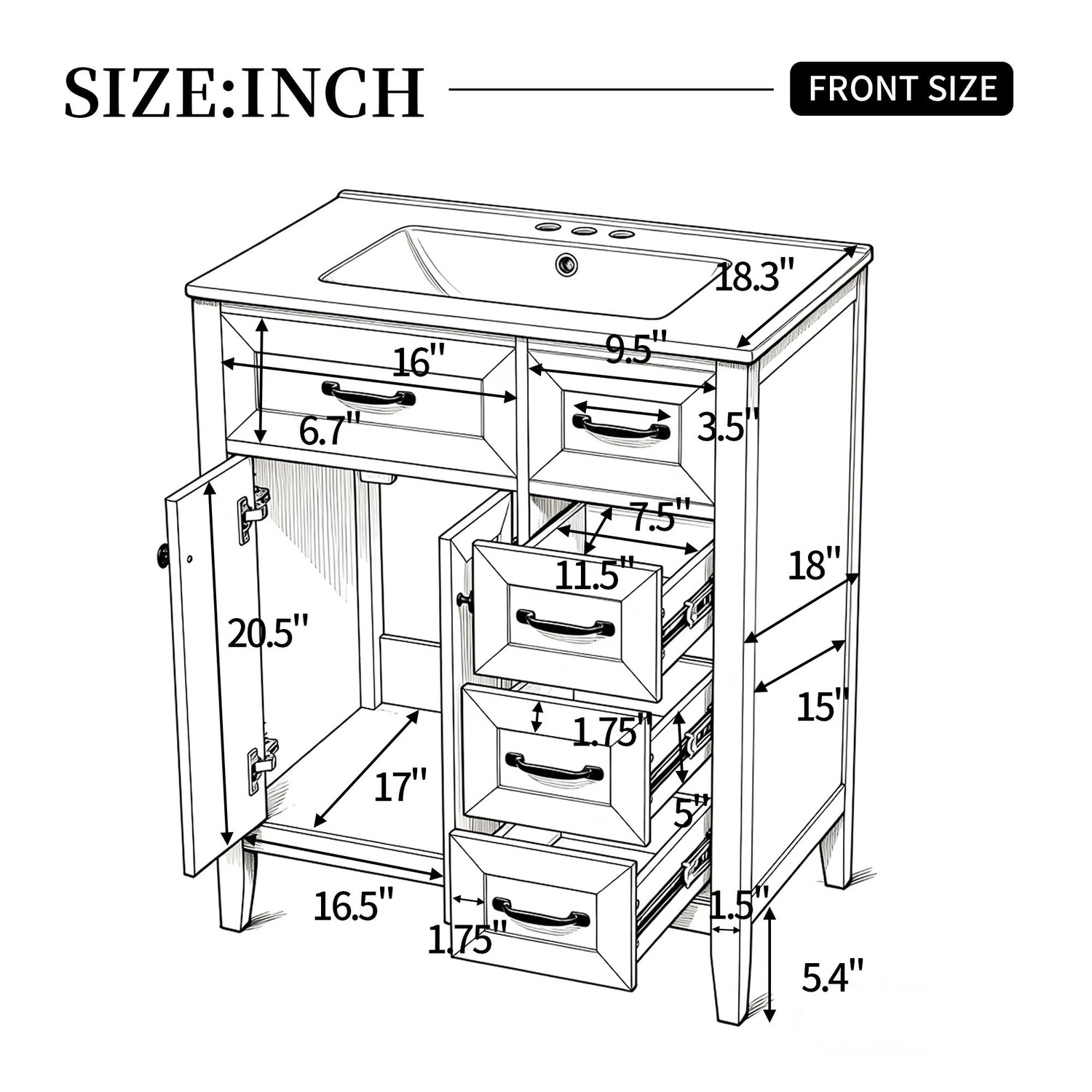 Bathroom Vanity With Sink, Freestanding Design, Soft Close Doors &amp; Drawers - White