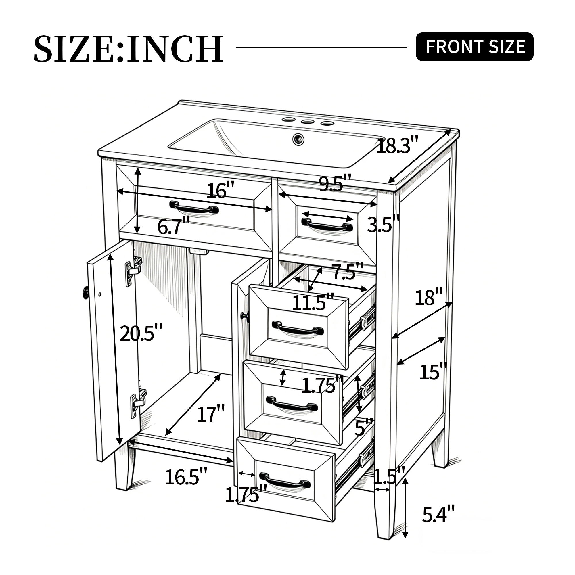 Bathroom Vanity With Sink, Freestanding Design, Soft Close Doors &amp; Drawers - White