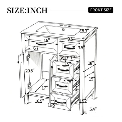 Bathroom Vanity With Sink, Freestanding Design, Soft Close Doors &amp; Drawers - White